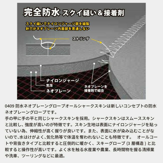 知智プラン防水ネオプレーングローブオールシャークスキン【0409】|手袋防水防寒グローブネオプレーン作業作業用かっこいいおしゃれ水産農業洗車ツーリング雨天時寒冷地屋外作業雪かき洗車自転車バイク通勤