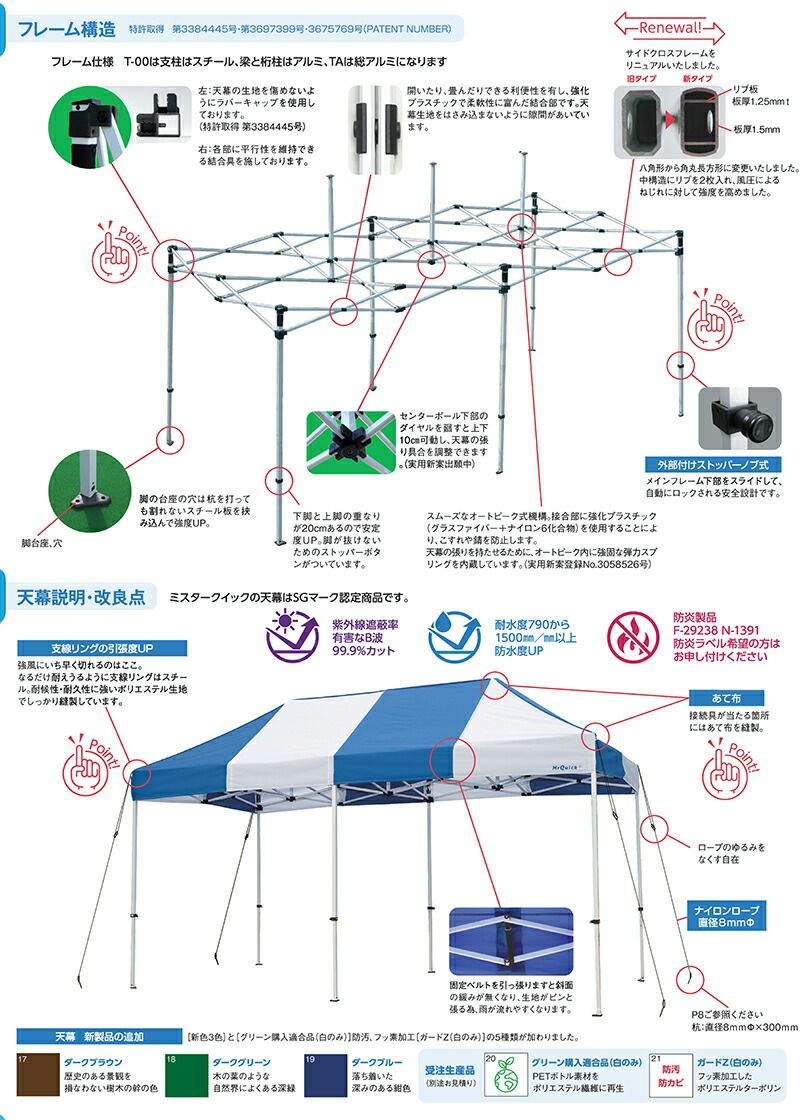 ミスタークイックテント【T-36】300×600cmスチール・アルミ複合タイプ