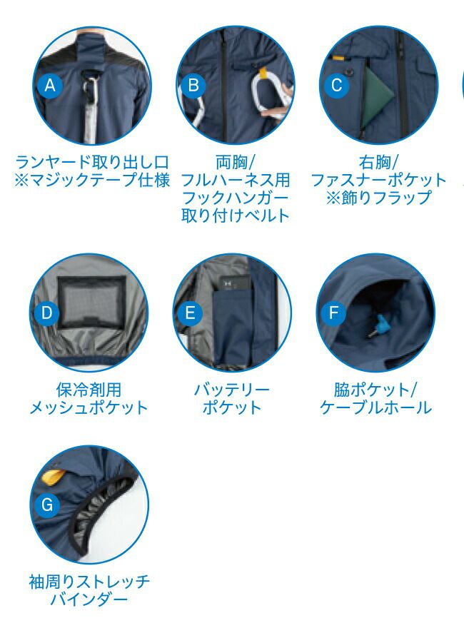 ビッグボーンbigborn空調風神服【EBA5118】フルハーネス対応半袖ジャケット