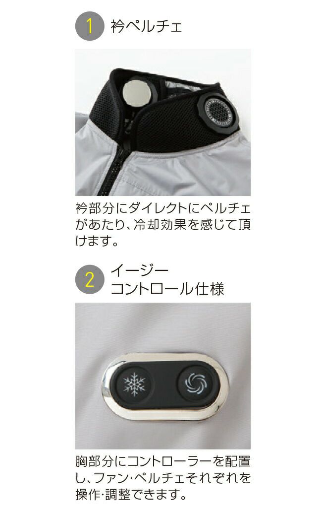 【バッテリー＆ペルチェファン付き】サンエスSUN-S空調風神服【EF92590S】ハイブリットクールショートスリーブジャケット半袖