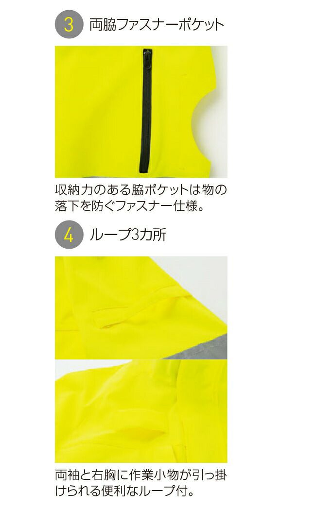 サンエスSUN-S空調風神服【KF92520G】フルハーネス対応Hi-Vis半袖ブルゾン