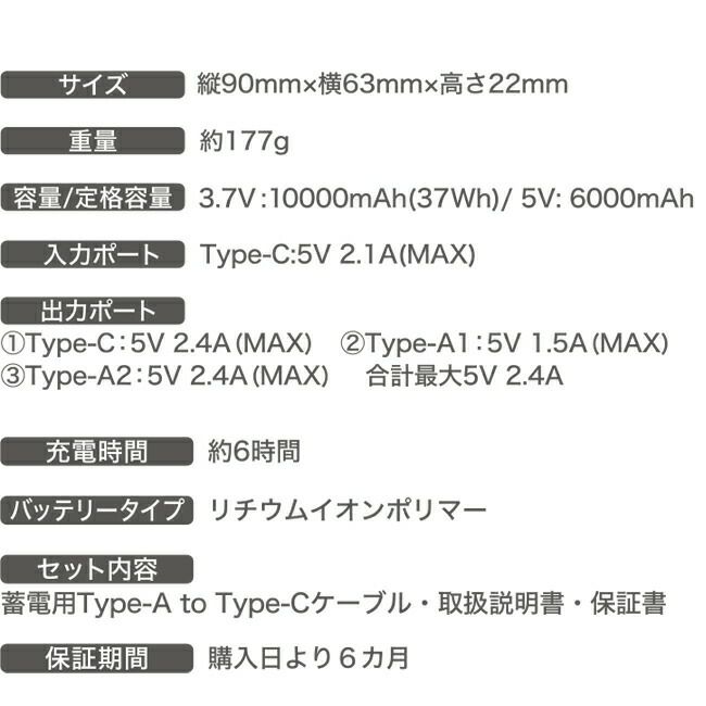 ビッグボーンbigborn【TH9226】10000mAhモバイルバッテリー