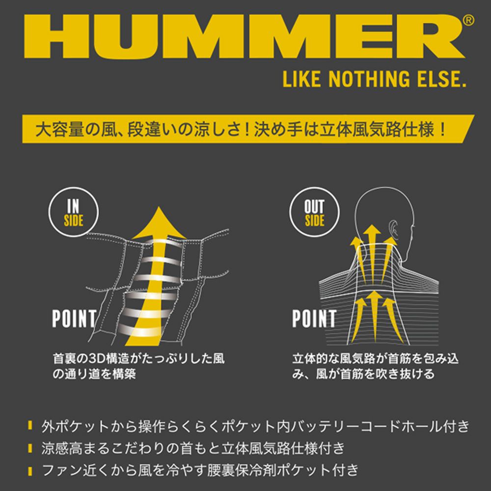 空調風神服アタックベースHUMMER空調ウェア服【09905】服単体半袖|夏涼しいクール空調ウェア服作業着夏場現場作業熱中症対策おしゃれかっこいいカジュアルメンズレディース作業着作業服
