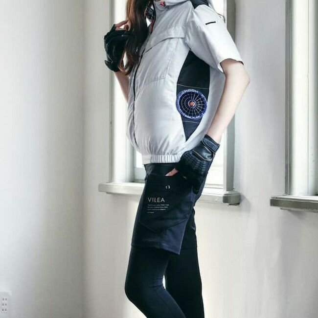 【2025年28Vバッテリー＆ファンセット】村上被服HOOH快適ウェア服空調ウェア【V8817】サイドファン半袖フードジャケット