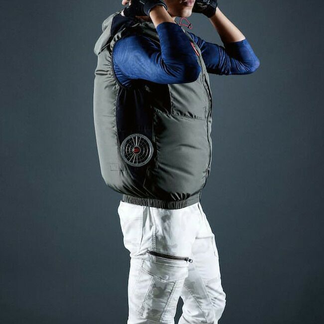 【2025年28Vバッテリー＆ファンセット】村上被服HOOH快適ウェア服空調ウェア【V8819】サイドファンフードベスト