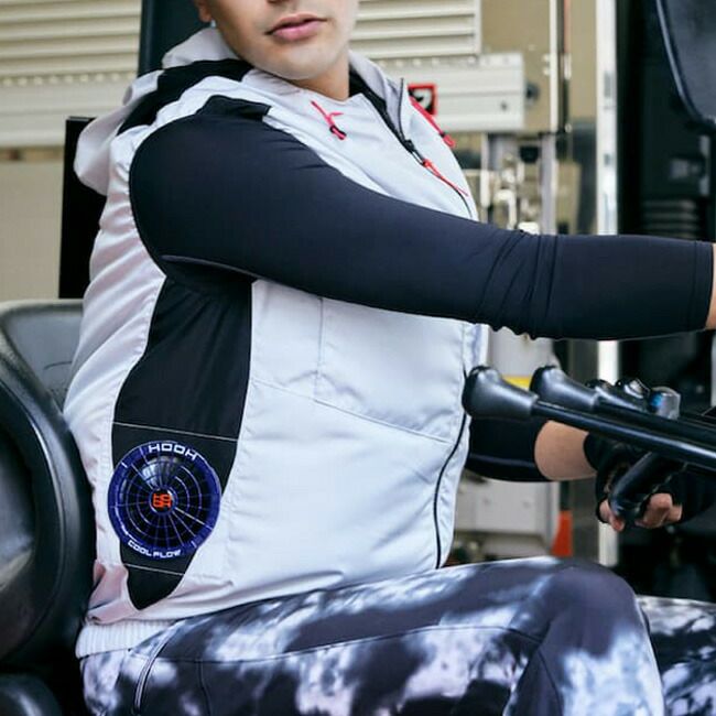 【2025年28Vバッテリー＆ファンセット】村上被服HOOH快適ウェア服空調ウェア【V8819】サイドファンフードベスト