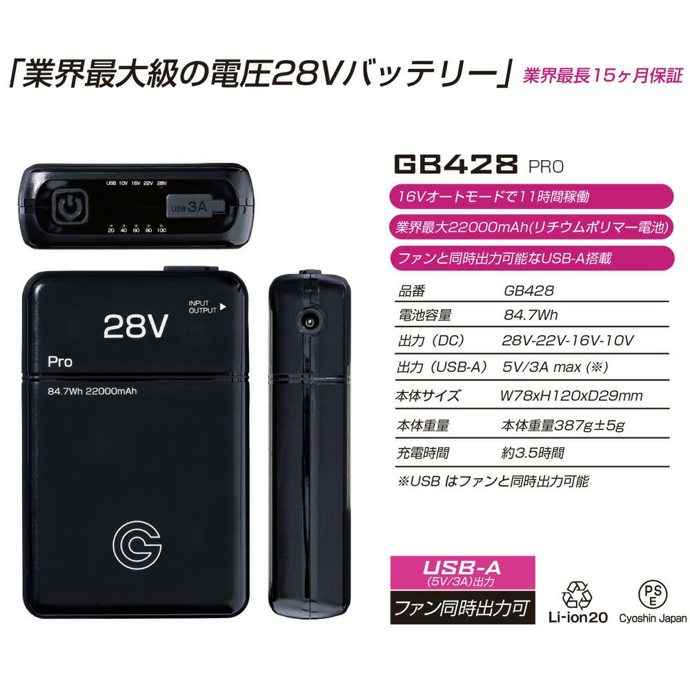 長信ジャパン【GB428-P】28V対応バッテリーセット